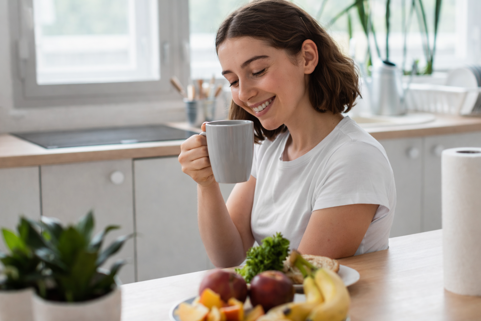 Woman with supplement in morning routine
